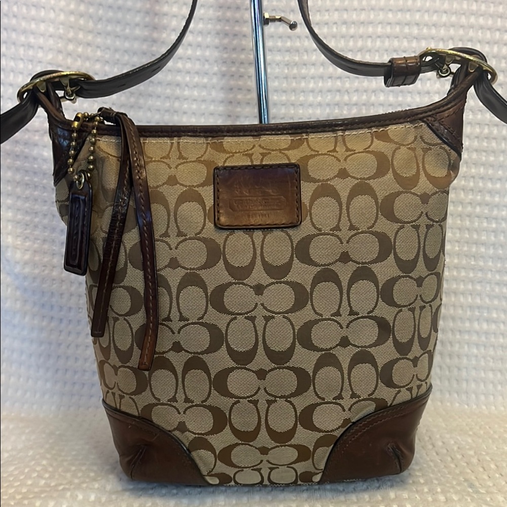 Coach Tan and Brown Signature Cross Body Bag - Picture 2 of 15